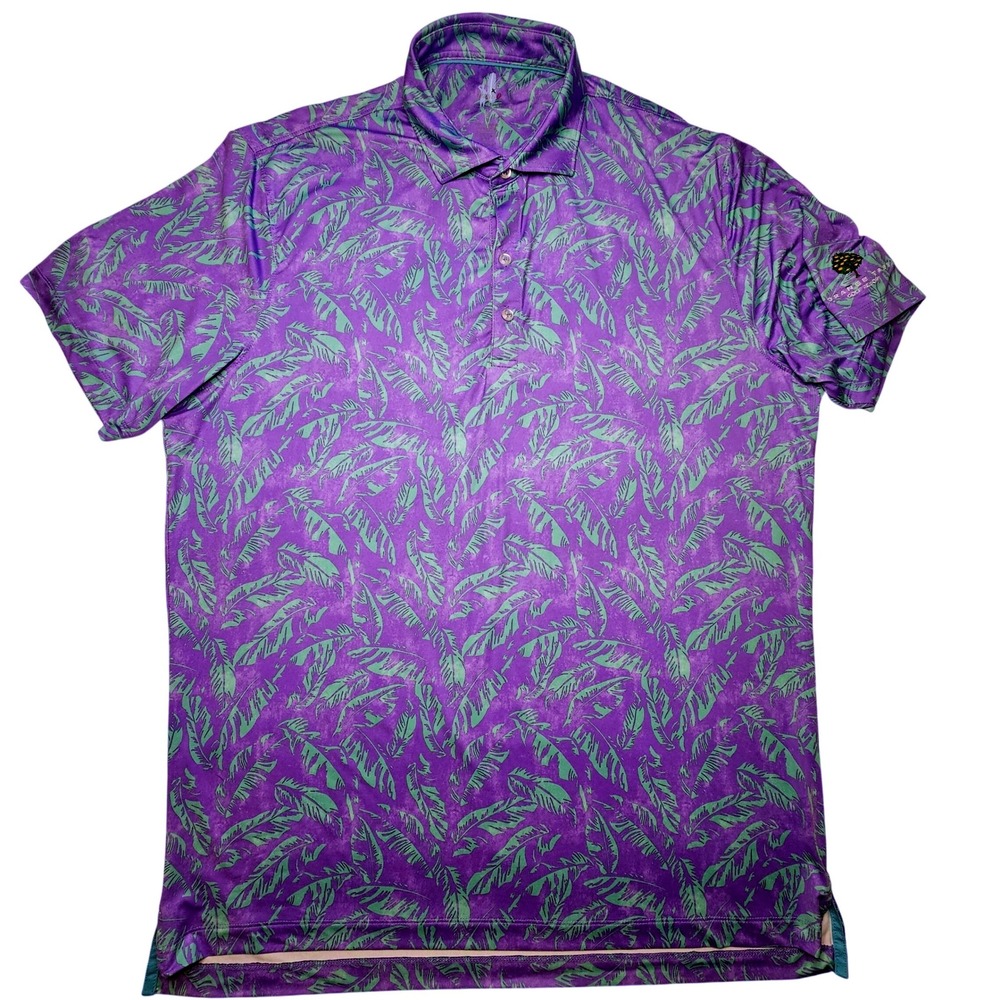 Johnnie-O Size Large Orange Tree Golf Resort Purple Leaf Polo Shirt